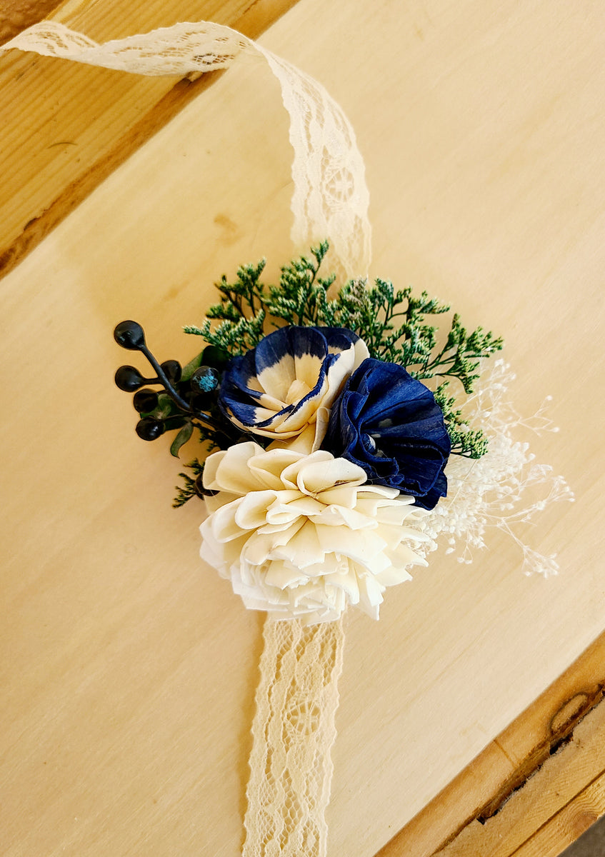 wrist corsage for navy blue dress Navy Blue Corsage