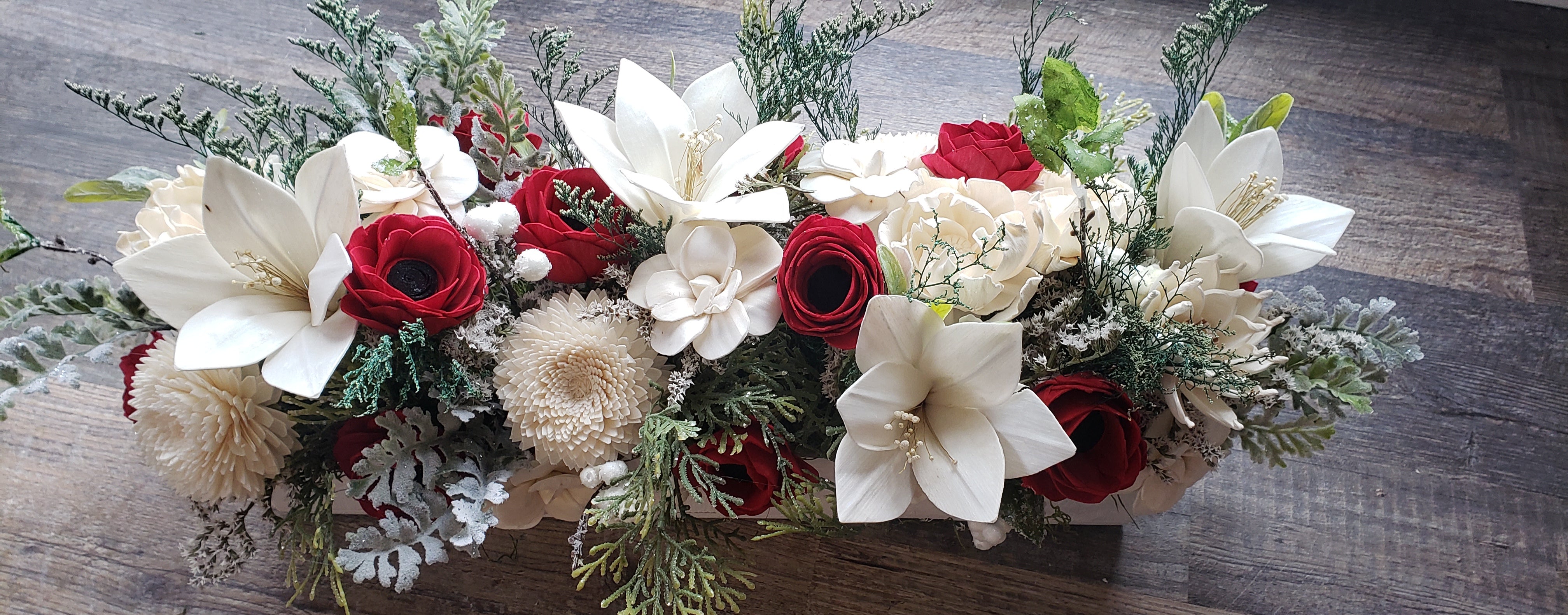 Red and White Christmas Lily Centerpiece