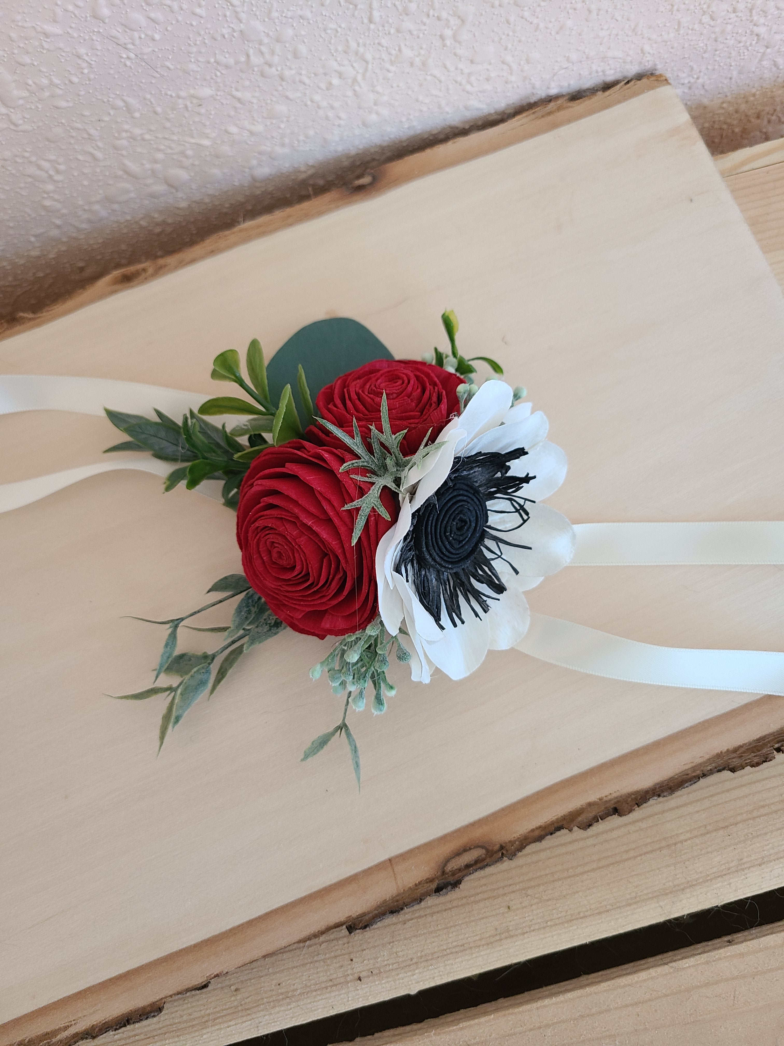 Red Rose and Anemone Wrist Corsage