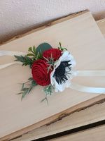 Red Rose and Anemone Wrist Corsage