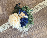 White and Dark Navy Blue Wrist Corsage