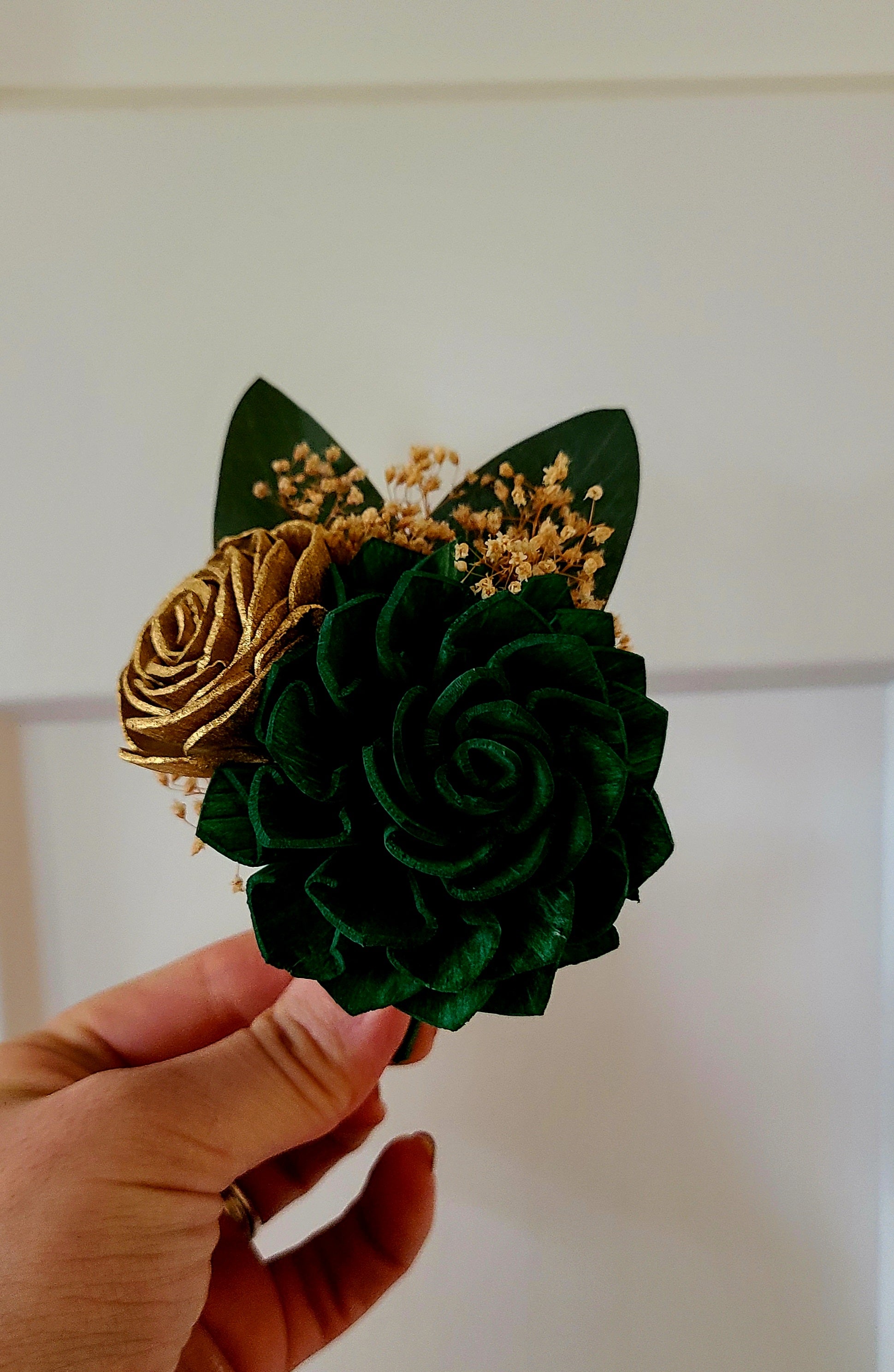 Hunter Green and Gold Dahlia Boutonniere