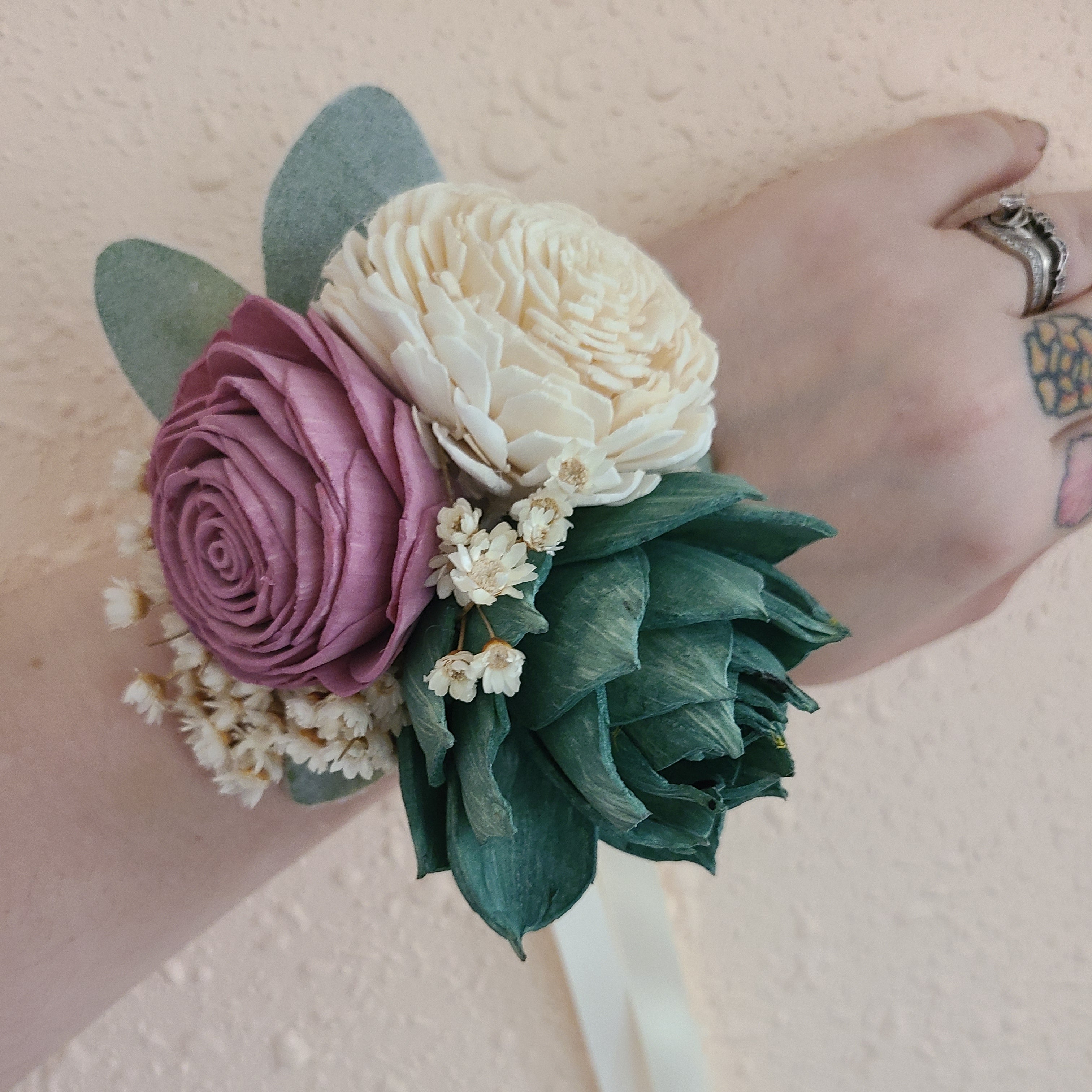 Dusty Rose and Eucalyptus Green Succulent Corsage