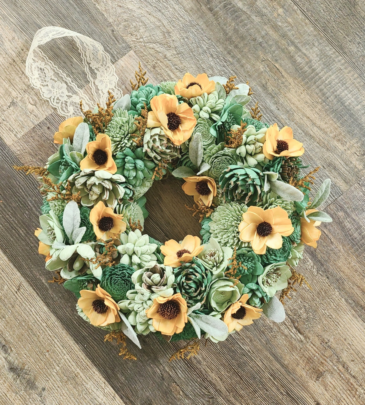 succulent wreath artificial Sunflower and Succulent Wreath 14 Inch Diameter