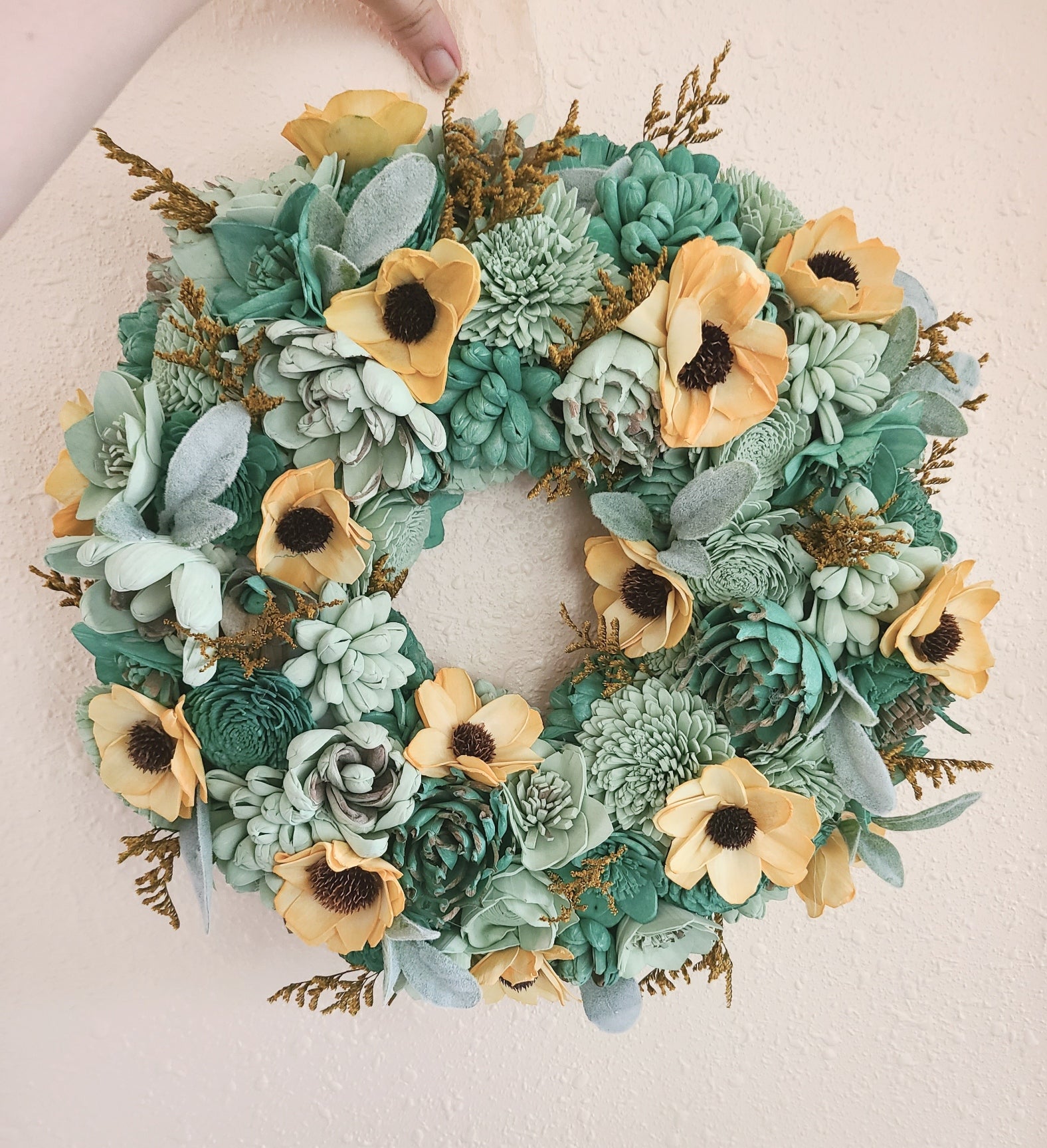 sunflowers and succulents Sunflower and Succulent Wreath 14 Inch Diameter