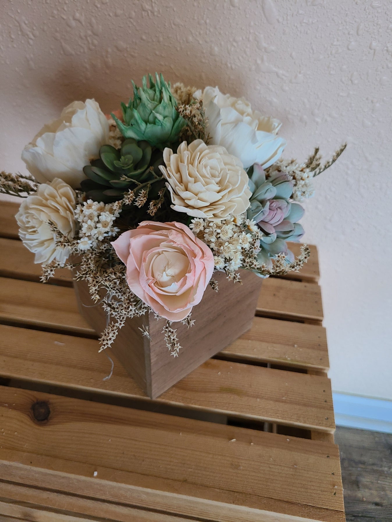 succulent and rose centerpieces Pink Succulent Flower Box 5x5 Box