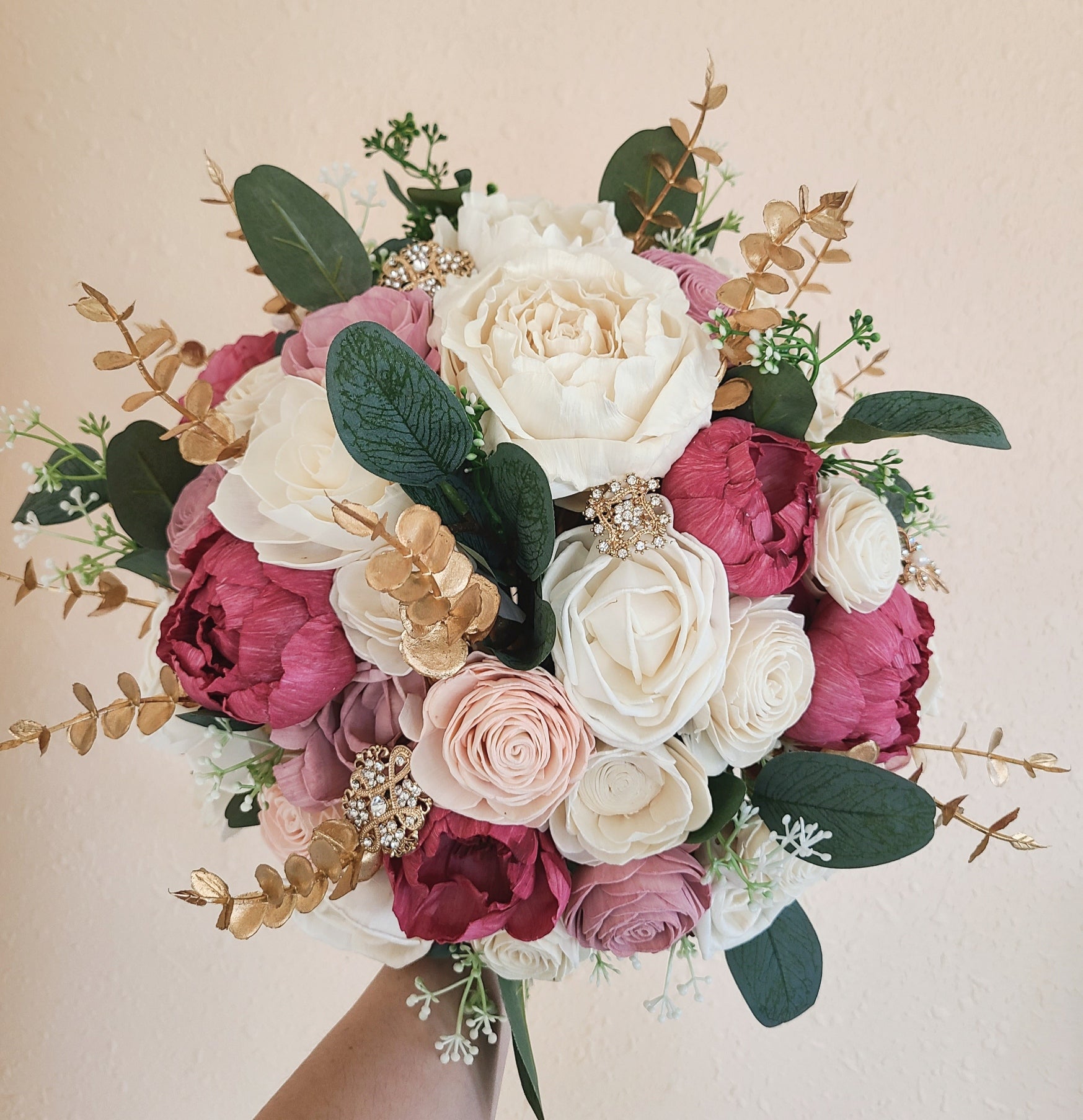 Mauve Pink and Gold Sola Wood Flower Bouquet