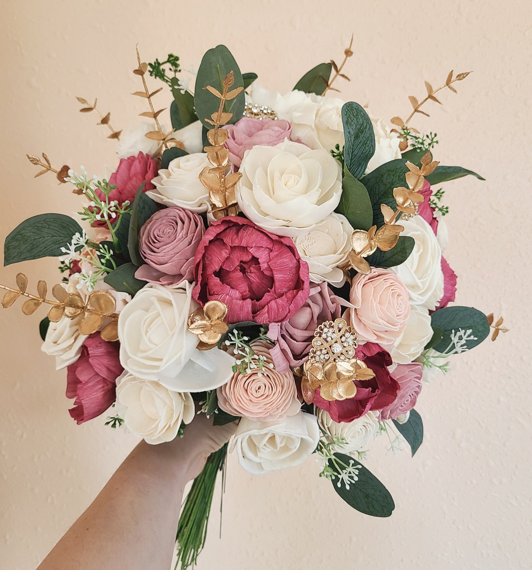 Mauve Pink and Gold Sola Wood Flower Bouquet