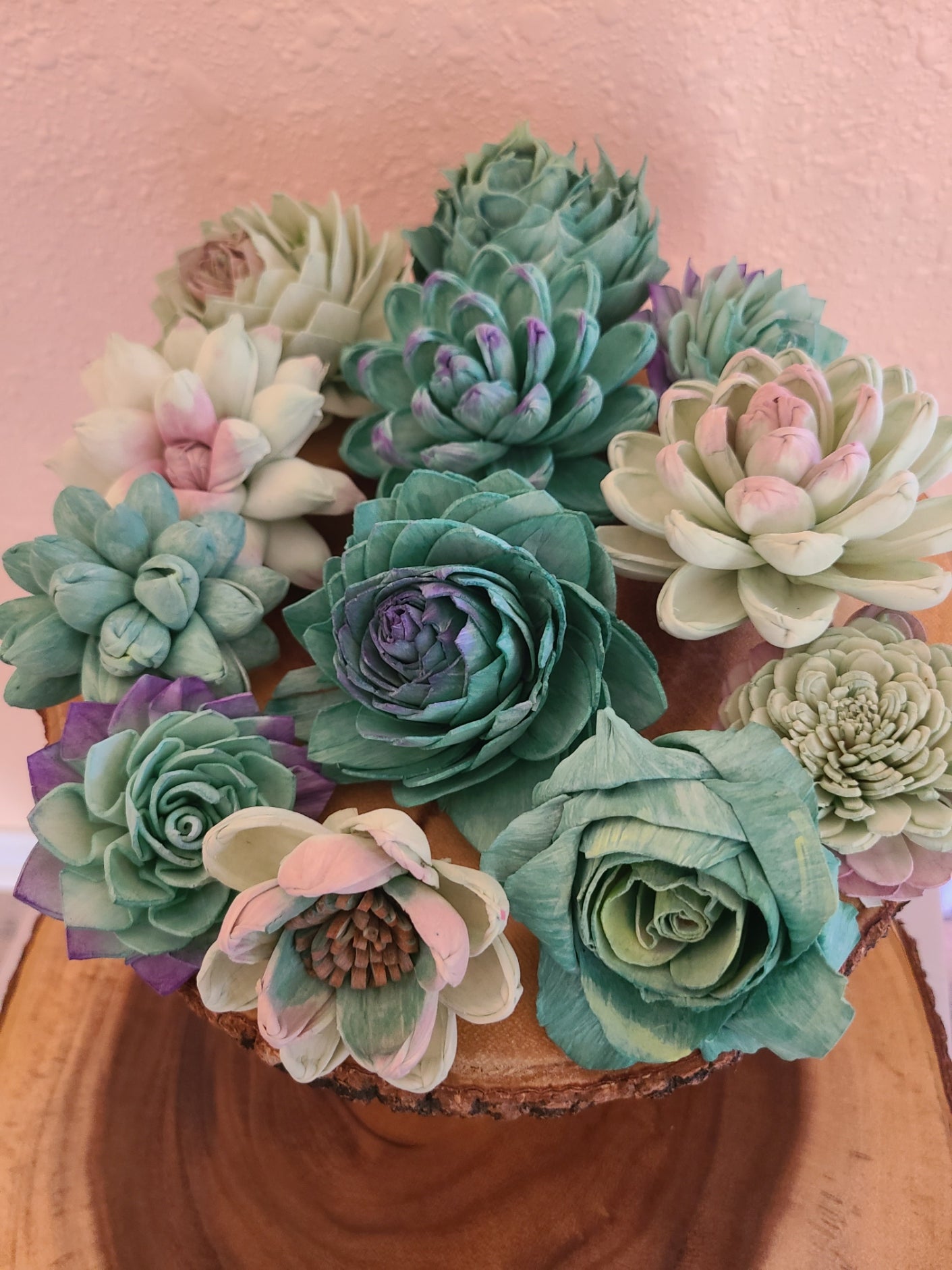 Hand-Painted Wood Succulents - Pink and Purple Mix