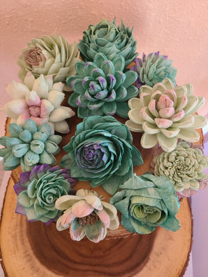 Hand-Painted Wood Succulents - Pink and Purple Mix