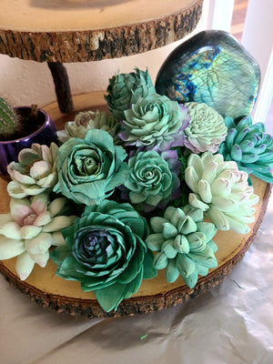 Hand-Painted Wood Succulents - Pink and Purple Mix