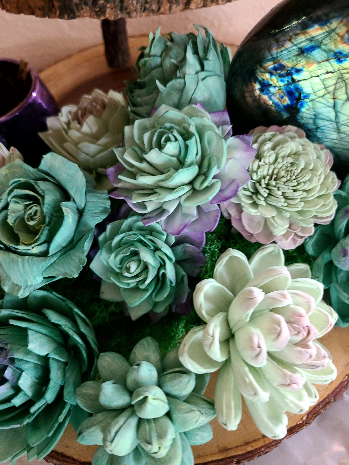 pink and purple succulent Hand-Painted Wood Succulents