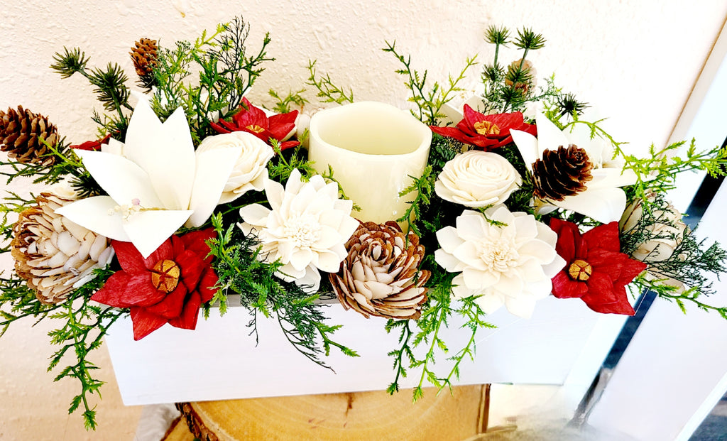 Christmas Wood Flower Candlelight Centerpiece