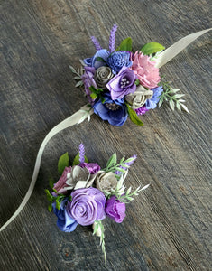 corsage for purple prom dress Plum Purple Wedding Wrist Corsage and Boutonniere Set, Romantic Dusty Mauve Prom Flowers