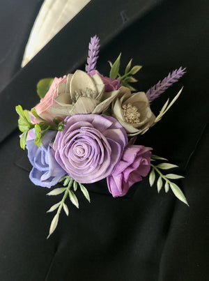 Deluxe Purple and Periwinkle Prom Corsage and Boutonniere Set