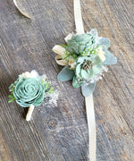 Dusty Sage Green Boutonniere and Corsage Prom Set