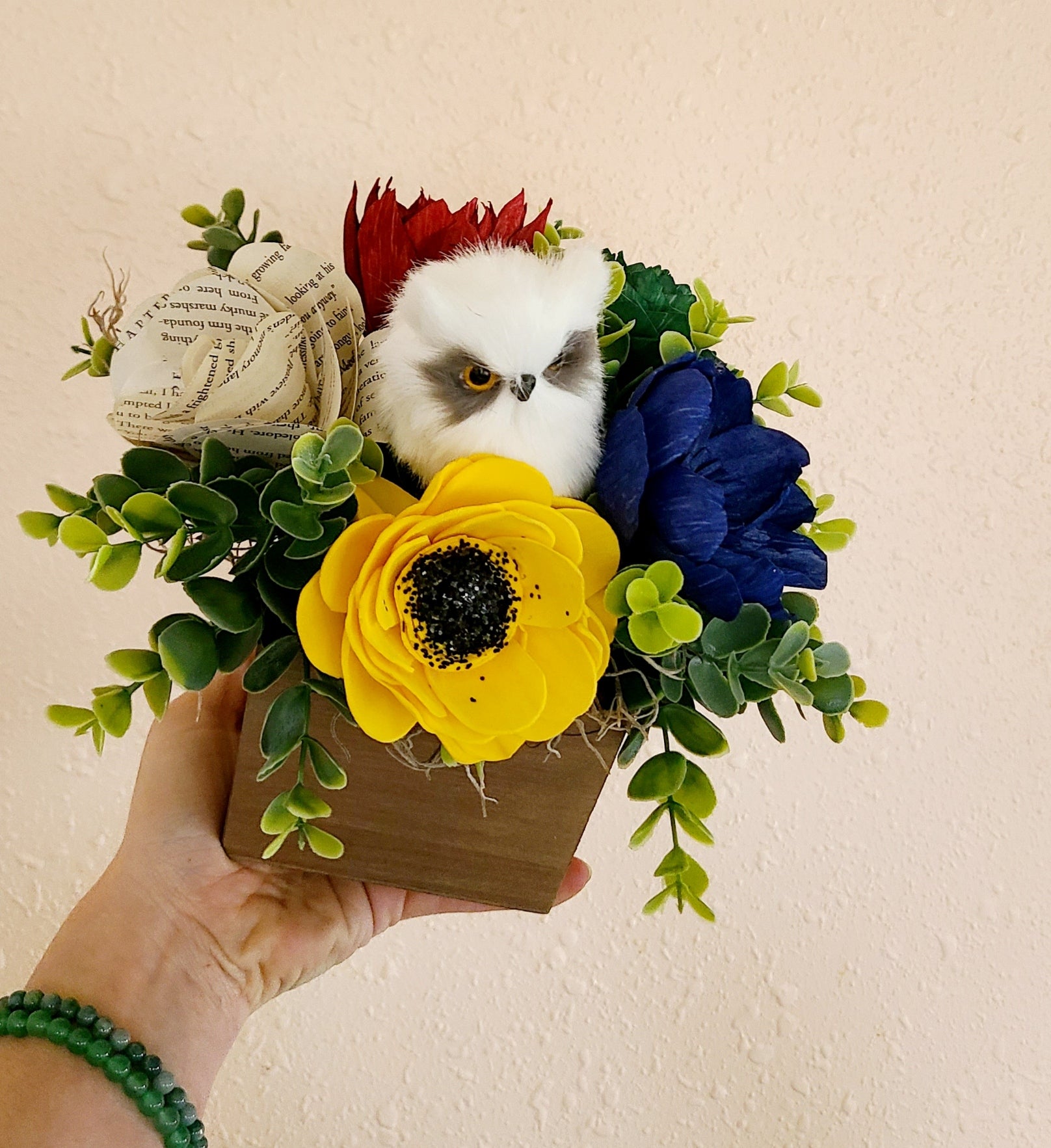 Wizarding Owl Wood Flower Arrangement
