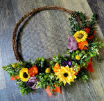 Fall Harvest Pansy Chicken Wire Wreath