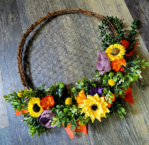 Fall Harvest Pansy Chicken Wire Wreath