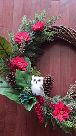 Red Poinsettia Owl Wreath