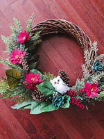 Red Poinsettia Owl Wreath
