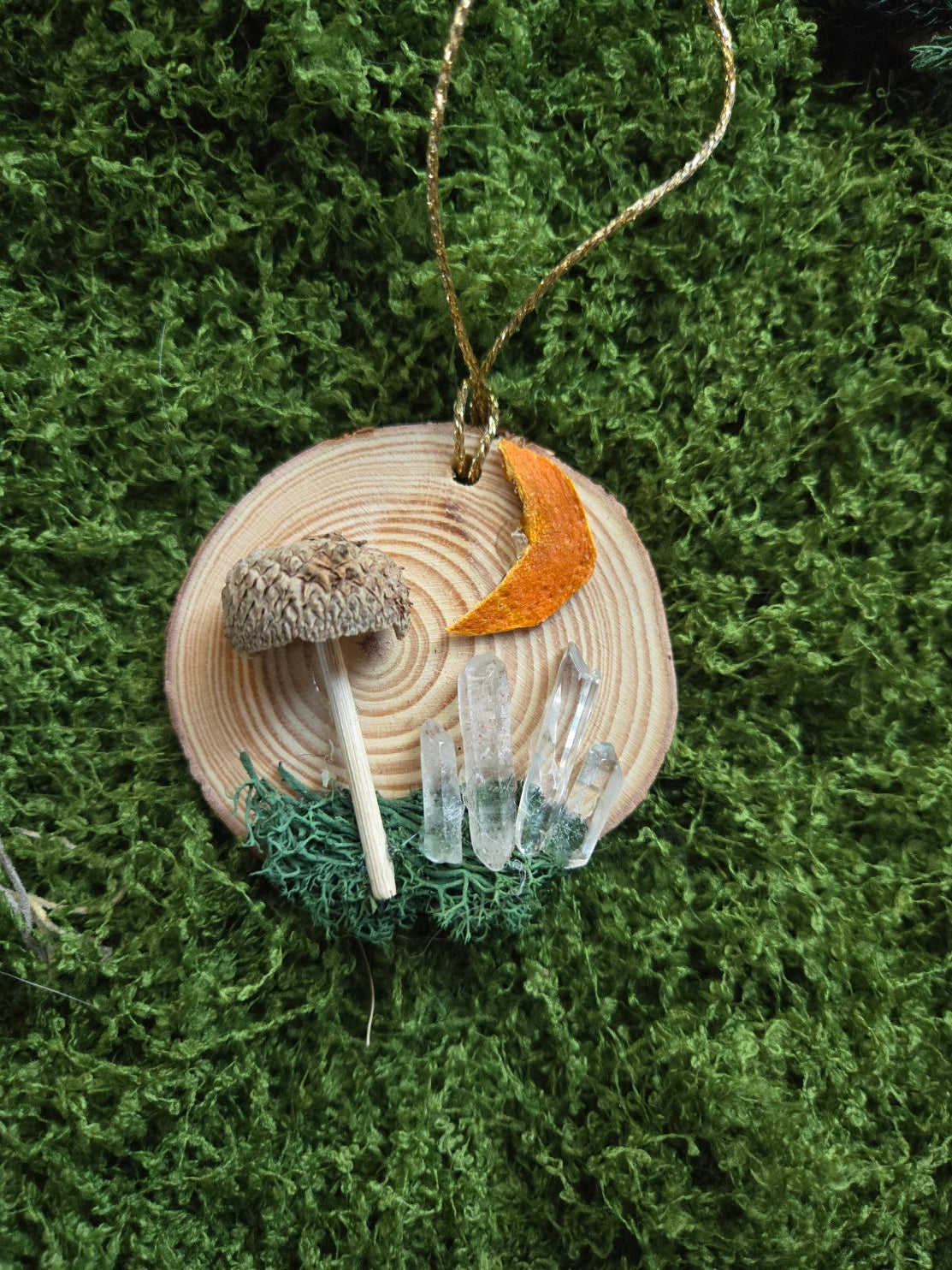 Woodland Mushroom Yule Ornament with Quartz