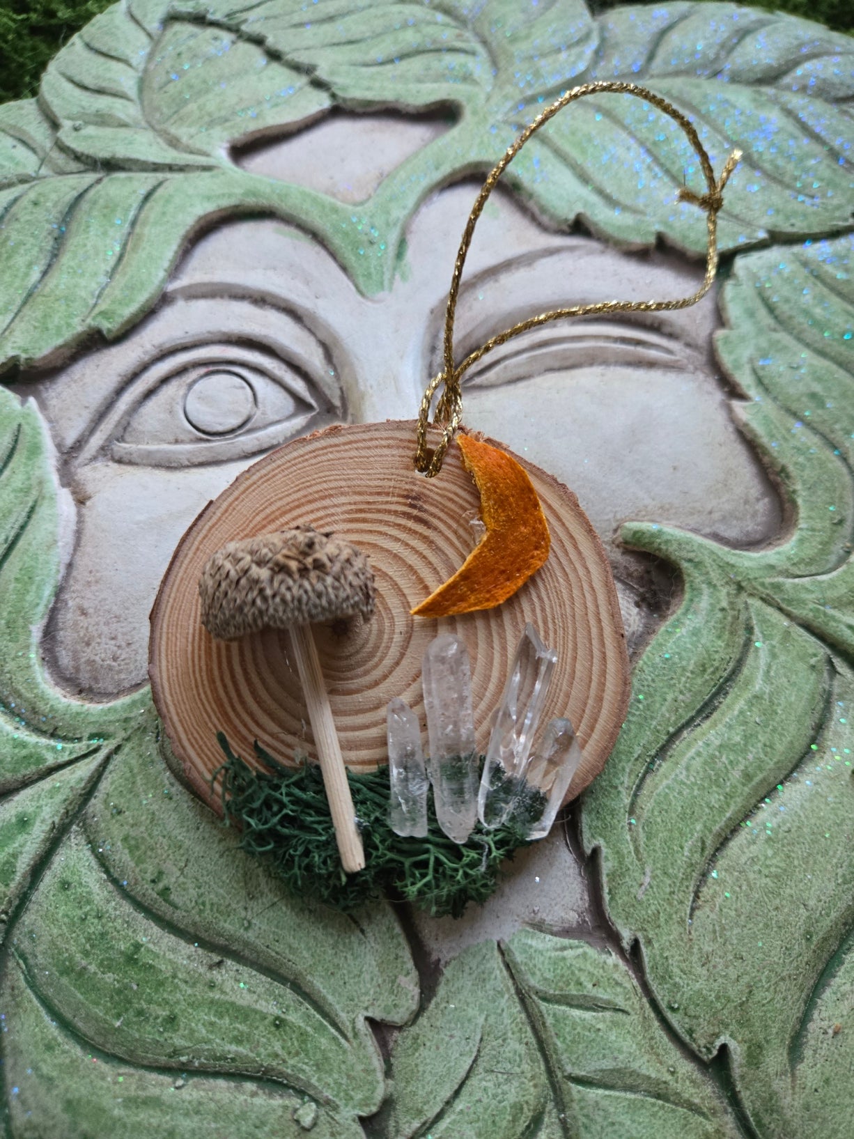 Woodland Mushroom Yule Ornament with Quartz