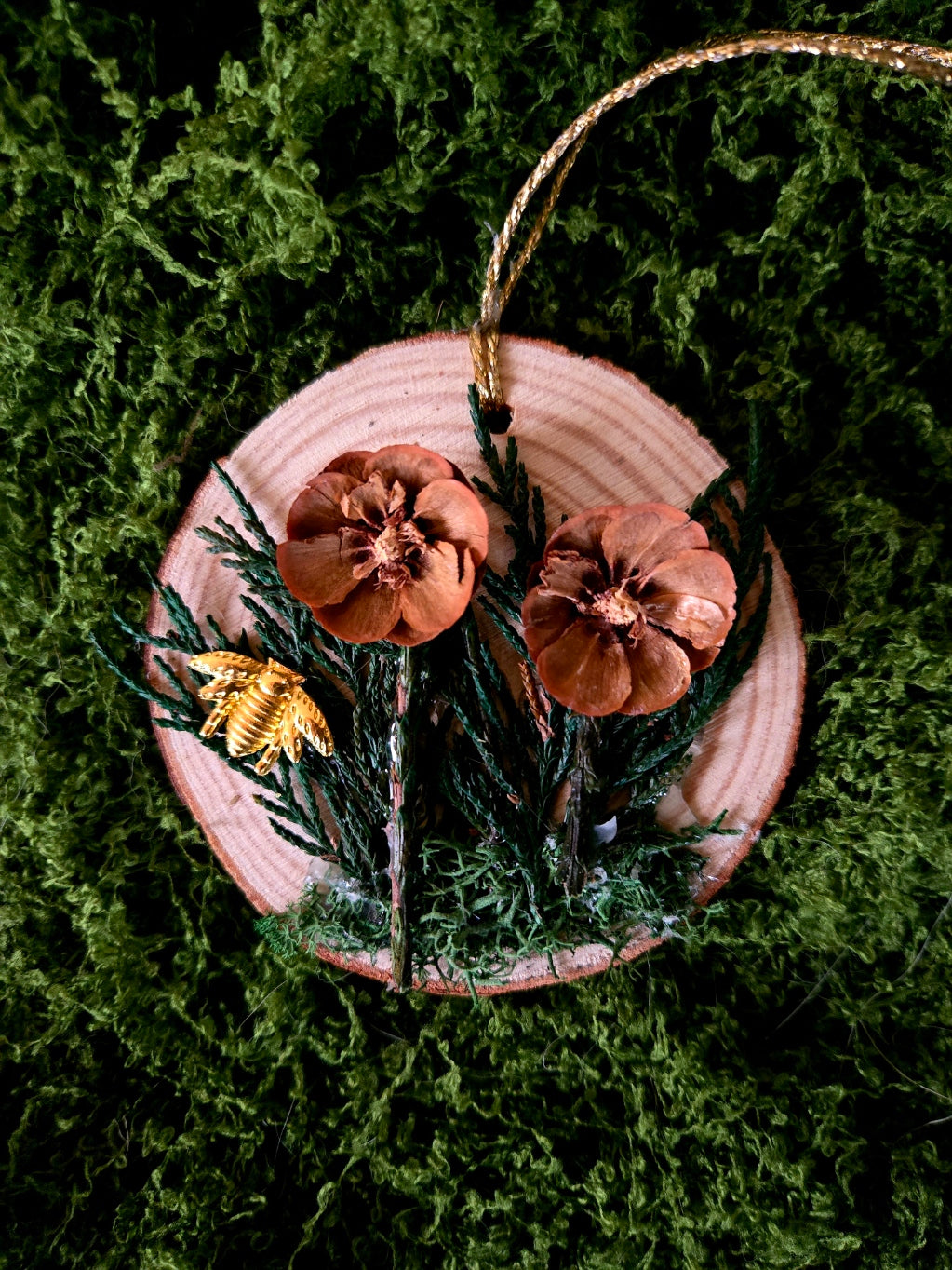 Pinecone Flower and Bee Christmas Ornament