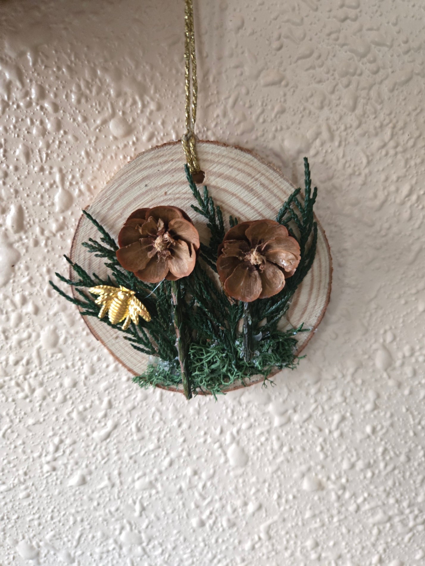 Pinecone Flower and Bee Christmas Ornament