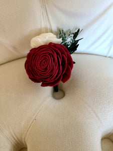 Wine and Ivory Wood Flower Boutonniere
