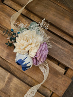 Lavender and Navy Sola Corsage