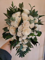 White Bridal Cascade with Greenery