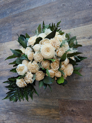 White Bridal Cascade with Greenery