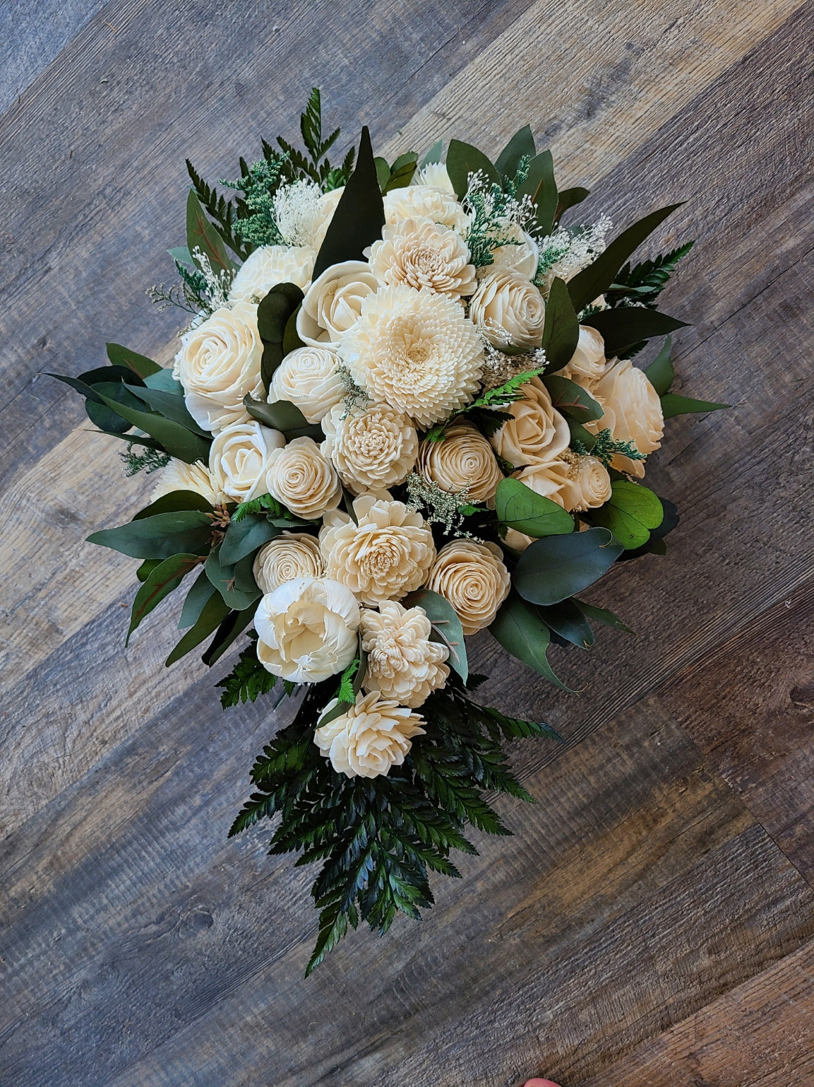 White Bridal Cascade with Greenery