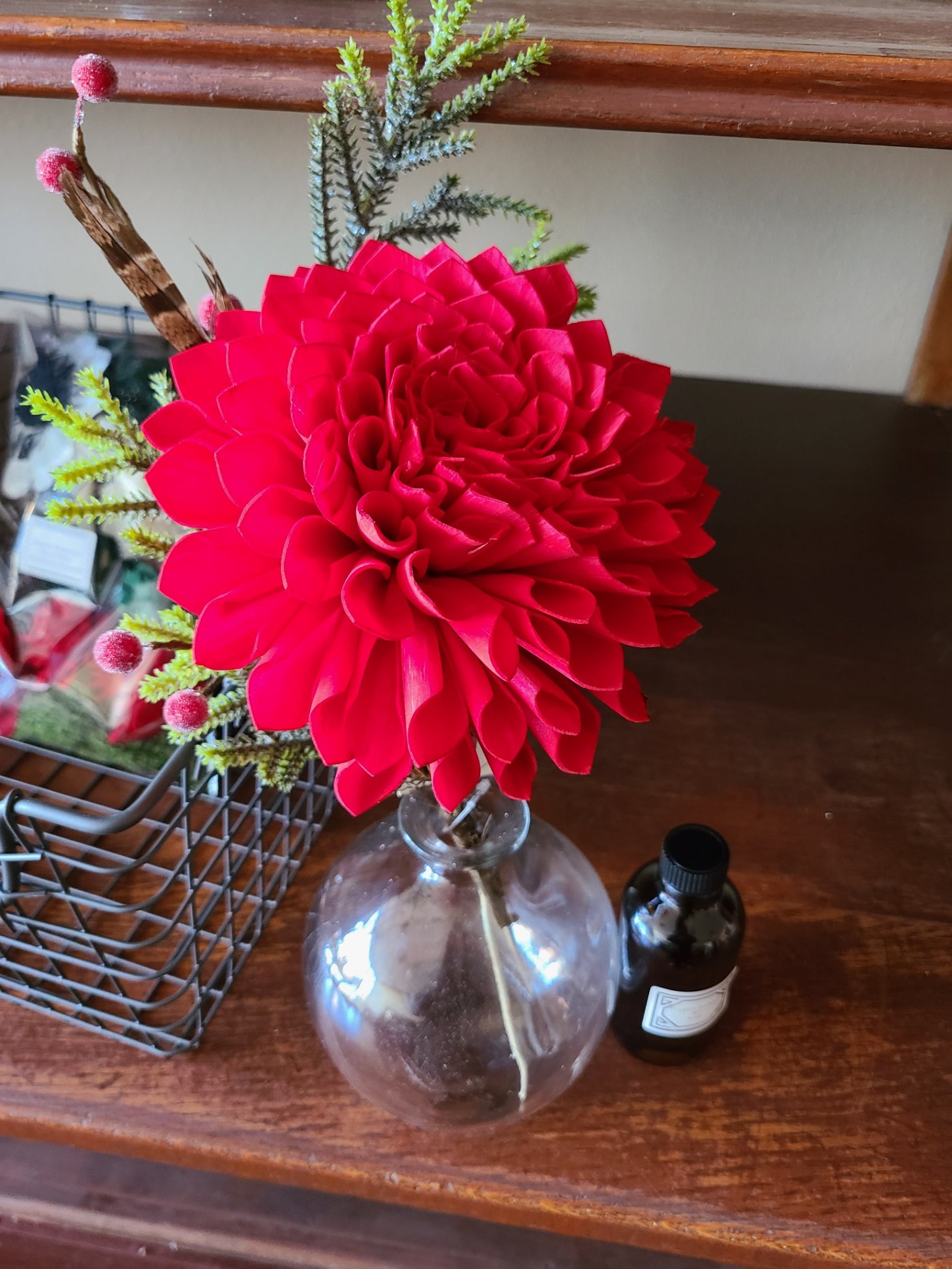 Red Dahlia Diffuser in Vase