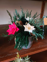 Poinsettia and Pine Cement Planter