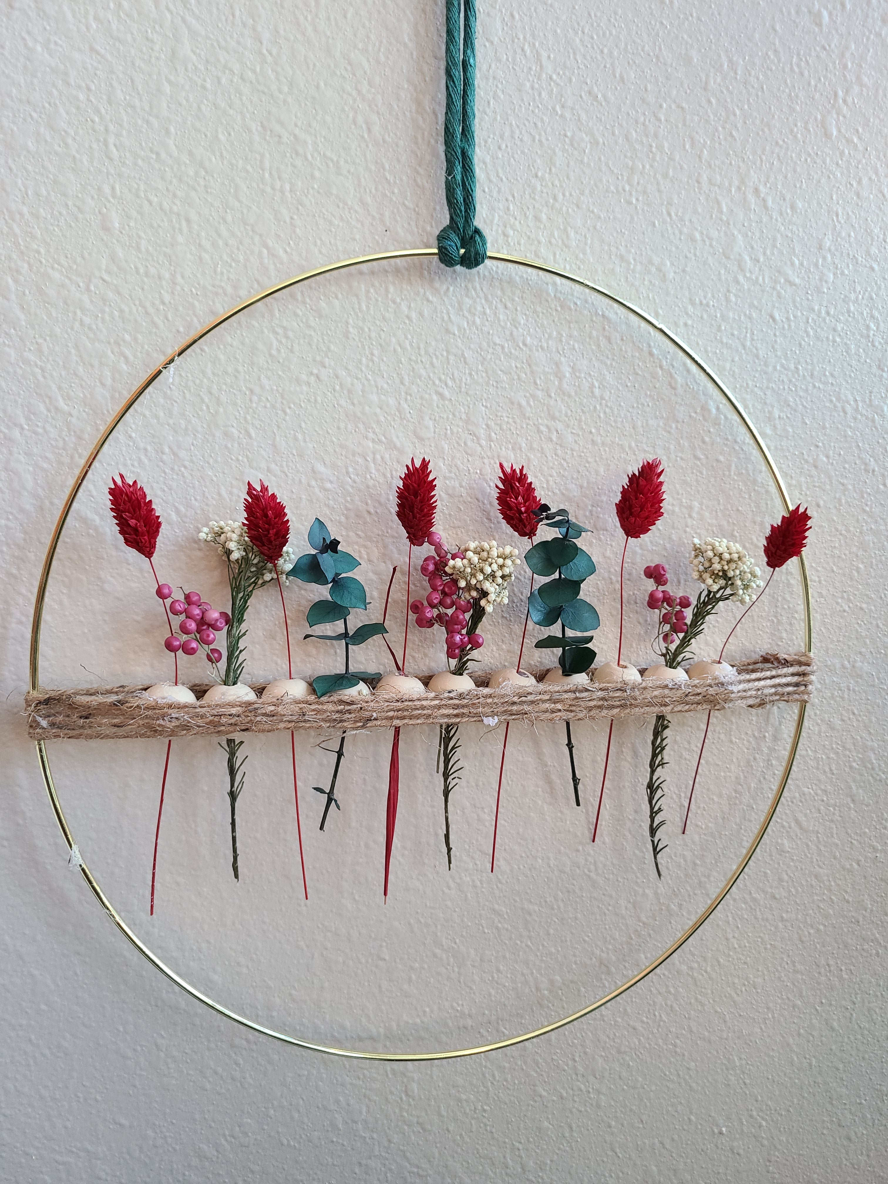 Pink and Red Botanical Hoop Wreath