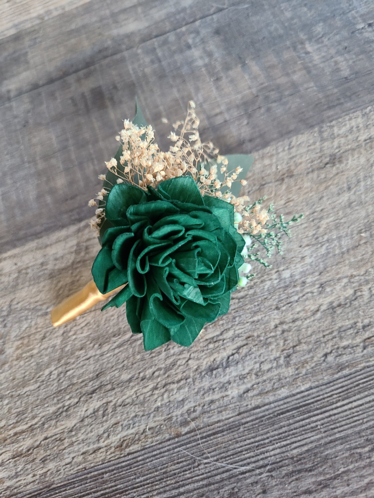 Emerald Green and Gold Dahlia Boutonniere