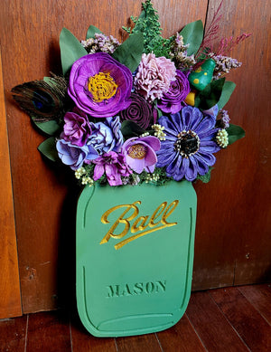 Wood Flower Mason Jar Wall Sign