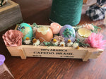 Mini Crates with Pressed Flower Wooden Eggs and Egg Candles