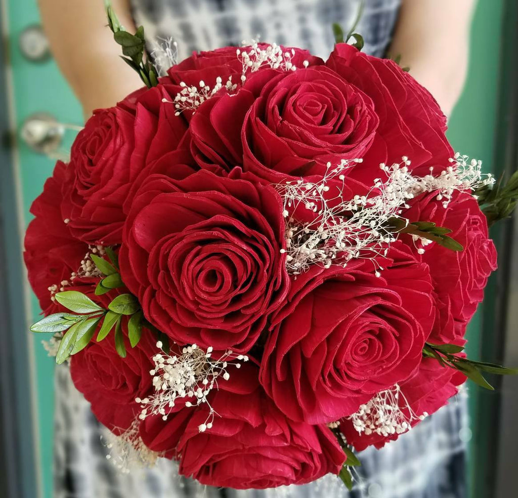 Red Rose Wooden Flower Bride Bouquet