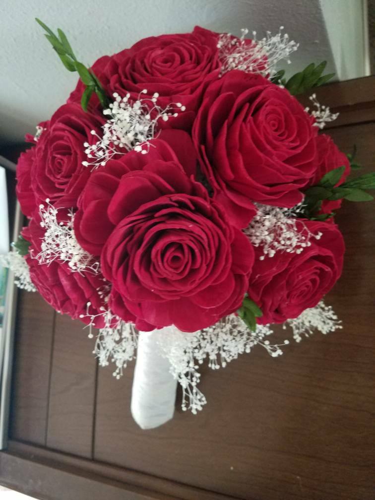Red Rose Wooden Flower Bride Bouquet
