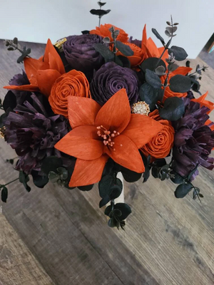 orange tiger lily wedding bouquets Orange Tigerlily and Purple Rose Bouquet 8 / Lace