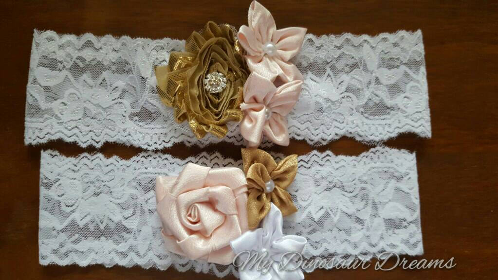 Shabby Chic Fabric Flower Garter Set