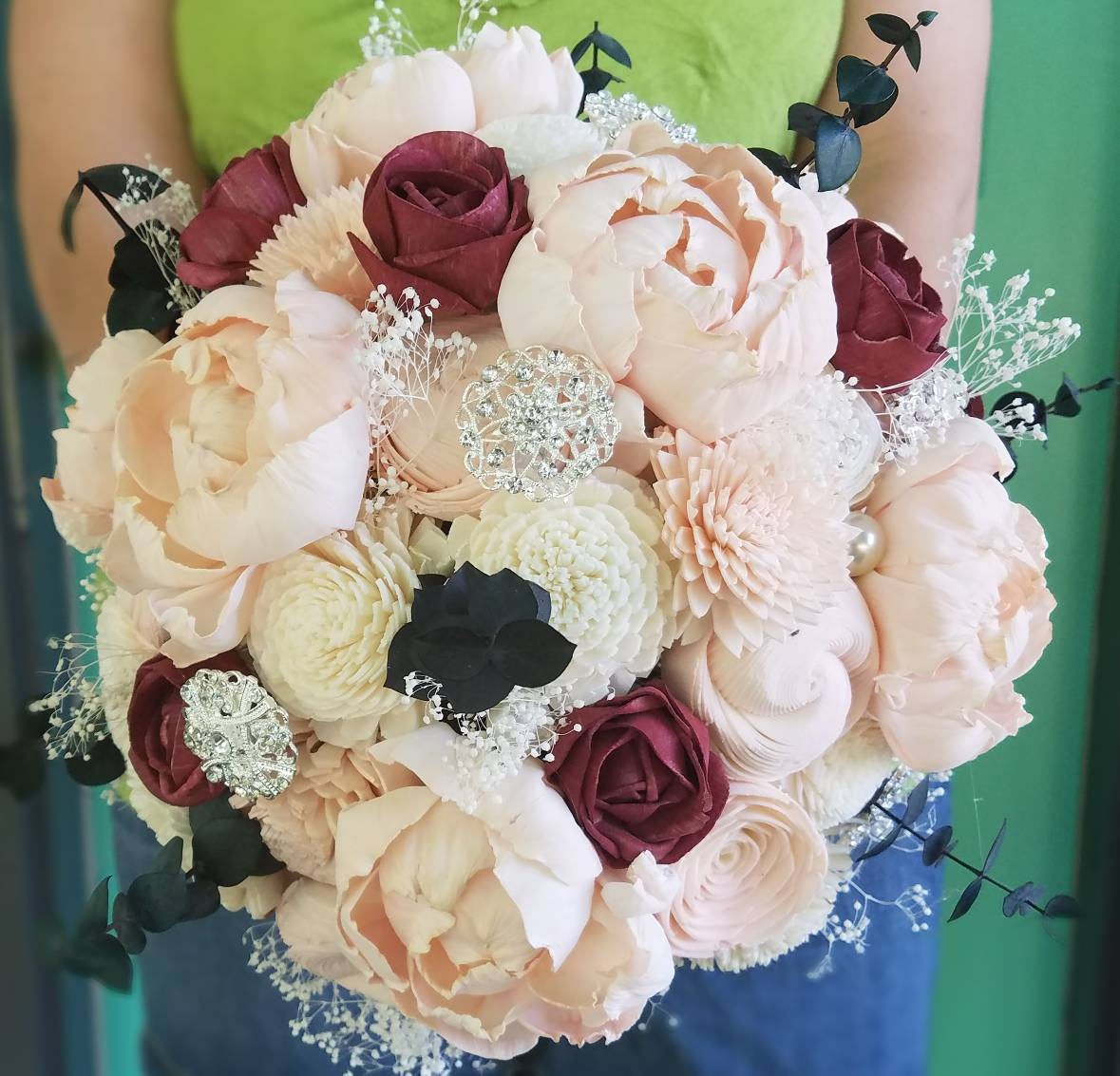 Peony and Rose Blush and Burgundy Bouquet