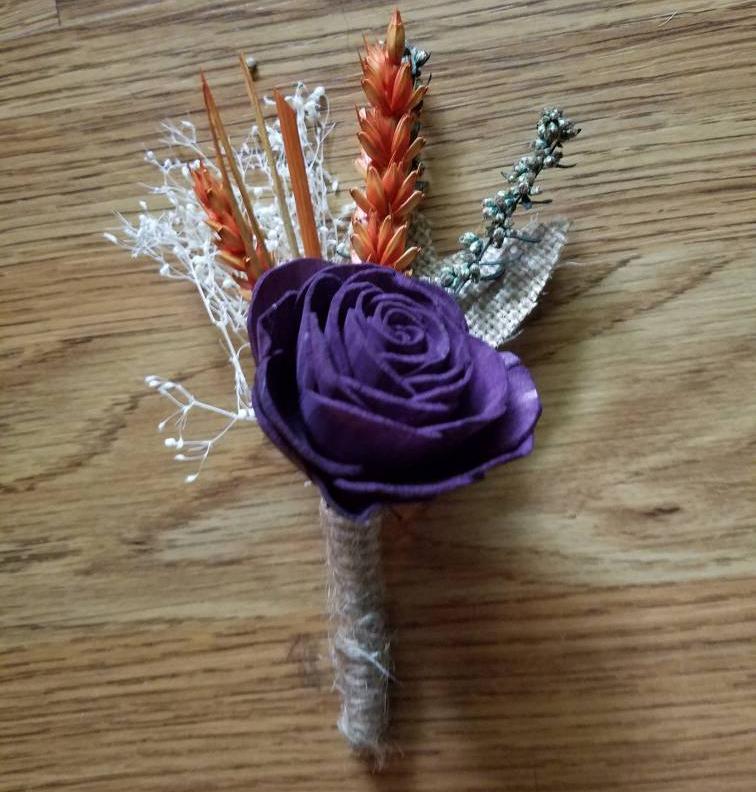 Burlap and Rose Boutonniere