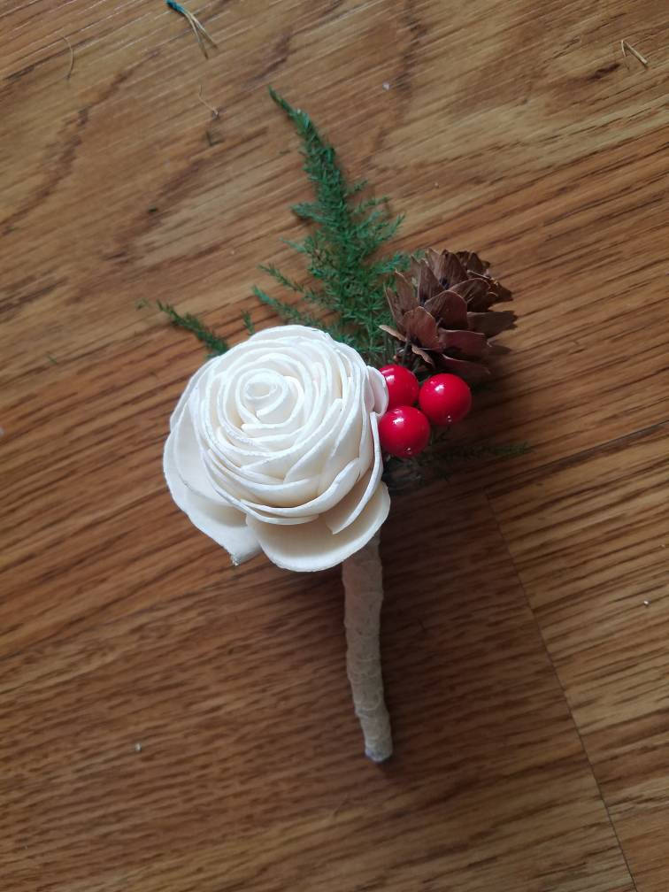Winter Berry Rose Boutonniere