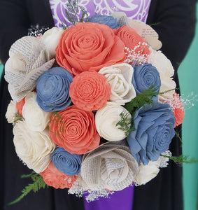 Coral and Dusty Blue Bouquet