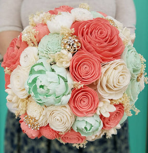 Coral and Mint Mixed Flower Bouquet