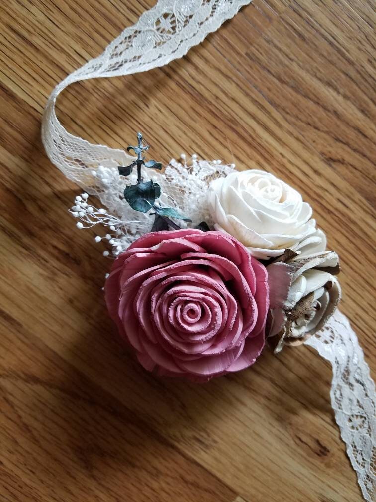 Dusty Rose Wooden Flower Corsage